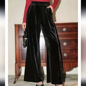 JohnPaulRichard Black Velvet Wide-Leg Pants